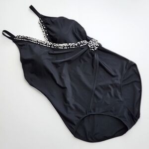 Christina  One Piece Black One Piece Swimsuit Ruffle Black White Ruffle Size 16D